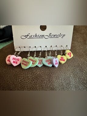 Conversation Heart Dangle Earrings - Pastel Multi